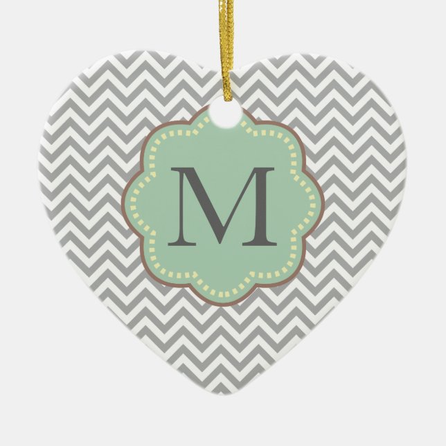 Gray Chevron Ceramic Ornament (Front)