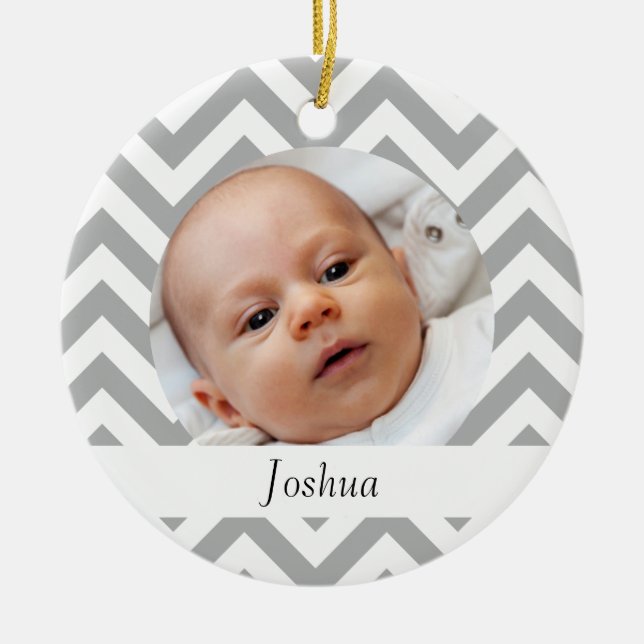 Gray Chevron Ceramic Ornament (Front)