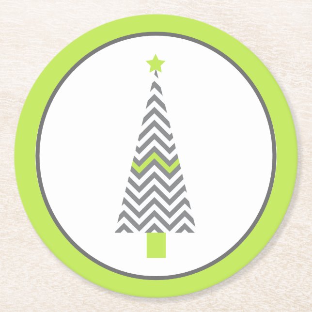 Gray Chevron Christmas Tree Paper Coasters (Front)