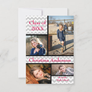Gray Chevron Collage - 3x5 Graduation Announcemen Invitation