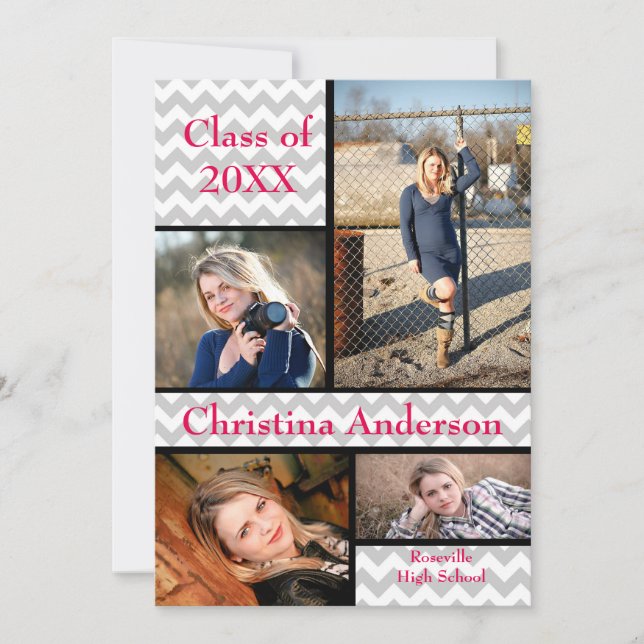 Gray Chevron Collage - Graduation Announcement (Front)