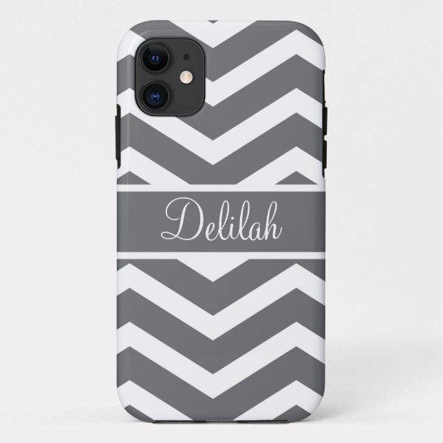 Gray Chevron Custom Name Case-Mate iPhone Case (Back)