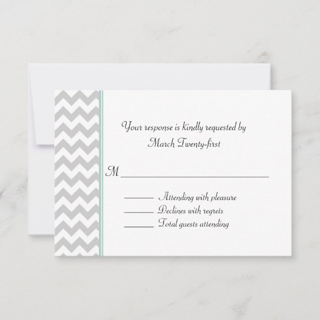Gray Chevron Custom Wedding RSVP Card (Front)