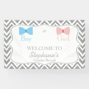 Gray Chevron Gender Reveal Bow and Bow Tie Banner
