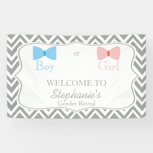 Gray Chevron Gender Reveal Bow and Bow Tie Banner