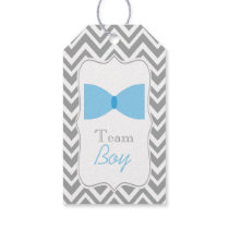 Gray Chevron Gender Reveal Bow Tie Team Boy Gift Tags