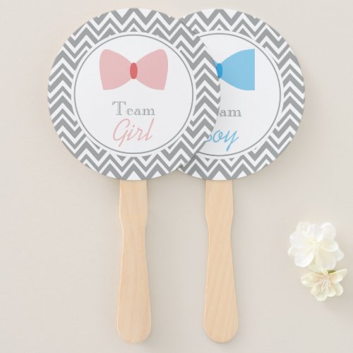 Gray Chevron Gender Reveal Bow Tie Team Boy Girl Hand Fan