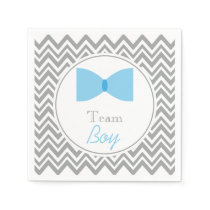 Gray Chevron Gender Reveal Bow Tie Team Boy Paper Napkins