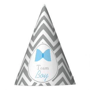 Gray Chevron Gender Reveal Bow Tie Team Boy Party Hat