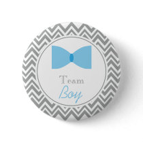 Gray Chevron Gender Reveal Bow Tie Team Boy Pinback Button