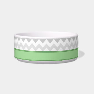 Gray Chevron Green personalized Cat Bowl