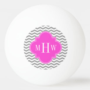 Gray Chevron Hot Pink Quatrefoil 3 Monogram Tn Ping-Pong Ball