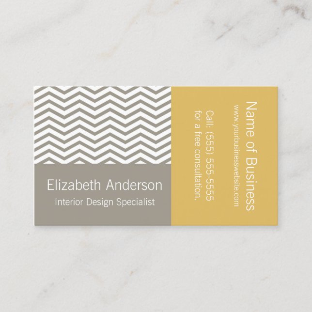 Gray Chevron Interior Design Business Card (Front)