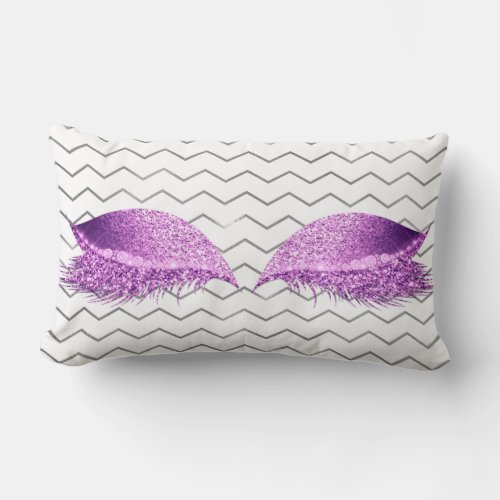 Gray Chevron Magenta Pink Lash Eye Glitter Makeup Lumbar Pillow