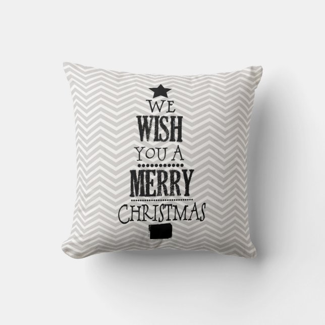 Gray Chevron Merry Christmas Holiday Pillow (Front)