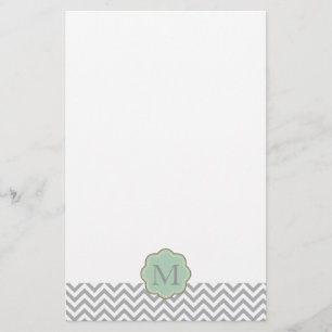 Gray Chevron Mint Monogram Stationery