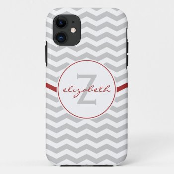 Gray Chevron Monogram Iphone 11 Case by snowfinch at Zazzle