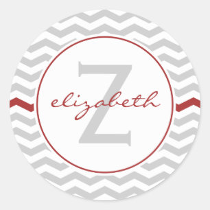 Gray Chevron Monogram Classic Round Sticker