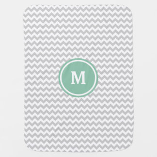 Gray Chevron Monogram Receiving Blanket