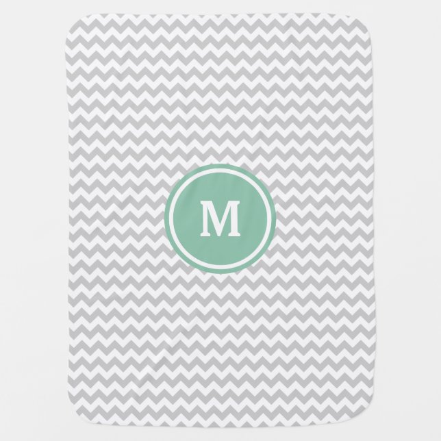 Gray Chevron Monogram Receiving Blanket (Front)