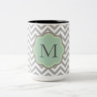 Gray Chevron Monogram Two-Tone Coffee Mug