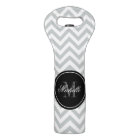 Gray chevron monogram wedding favor wine tote bag
