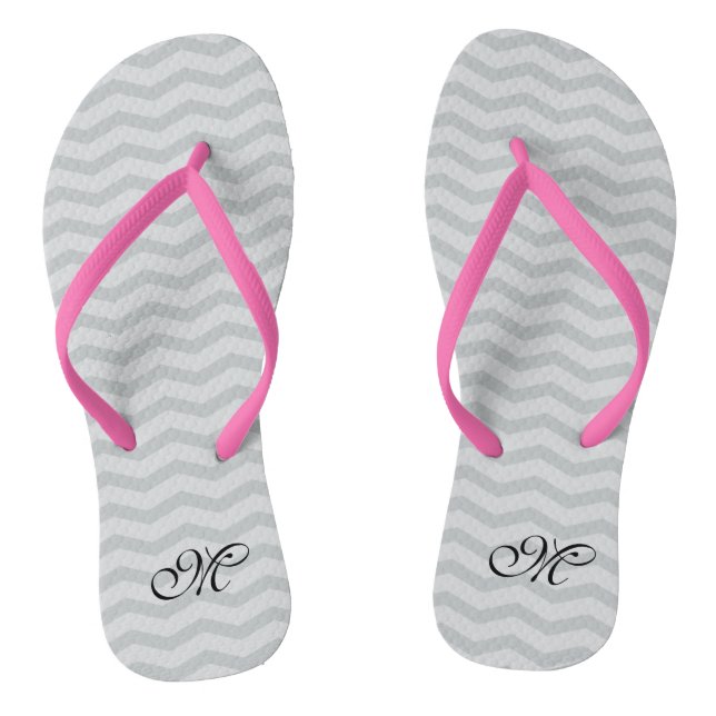 Gray chevron monogram wedding party flip flops (Footbed)