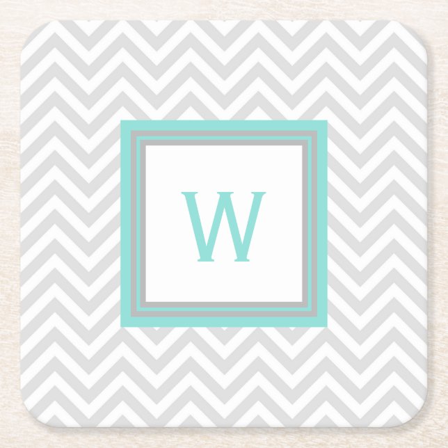 Gray Chevron Monogrammed Paper Coasters (Front)