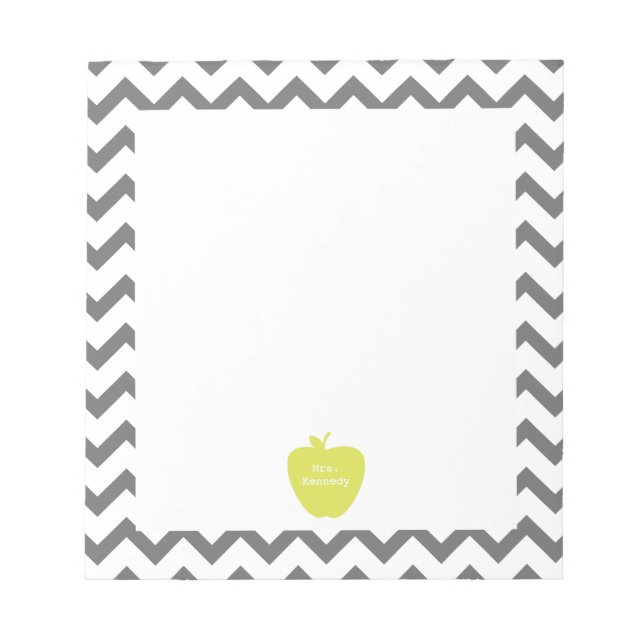 Gray Chevron Neon Apple Teacher Notepad (Front)