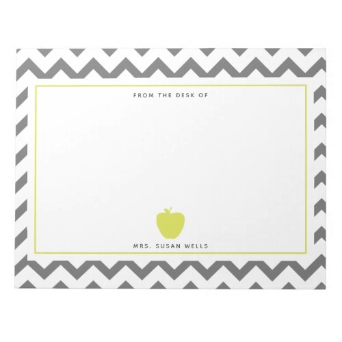 Gray Chevron Neon Apple Teacher Notepad