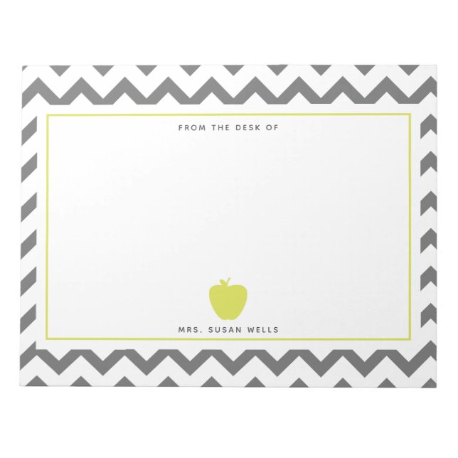 Gray Chevron Neon Apple Teacher Notepad (Front)