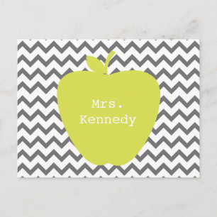 Gray Chevron Neon Apple Teacher Postcard