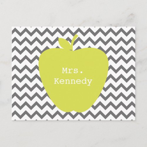 Gray Chevron Neon Apple Teacher Postcard