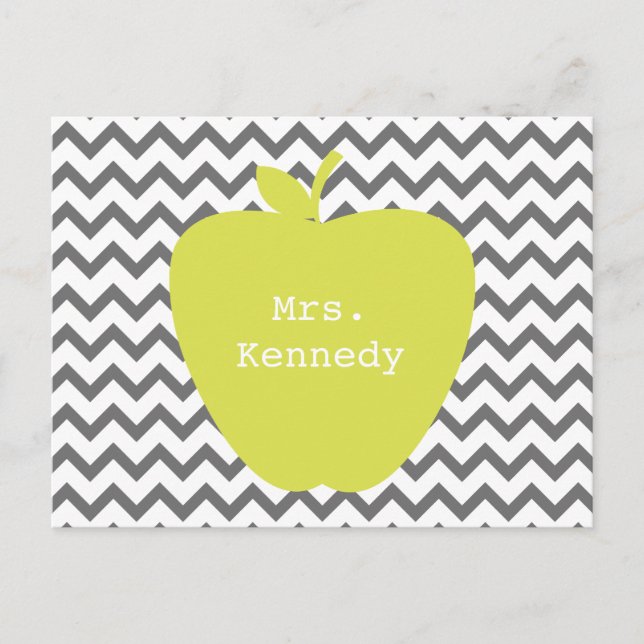 Gray Chevron Neon Apple Teacher Postcard (Front)
