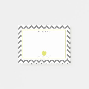Gray Chevron Neon Yellow Apple Teacher Post-it Notes by thepinkschoolhouse at Zazzle