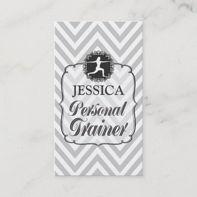 Gray Chevron Personal Fitness Trainer Card (Front)