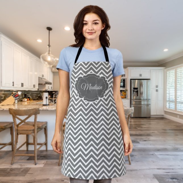 Gray Chevron Personalized Apron (Gray Chevron Personalized Apron)