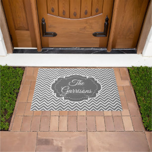Gray Chevron Personalized Doormat