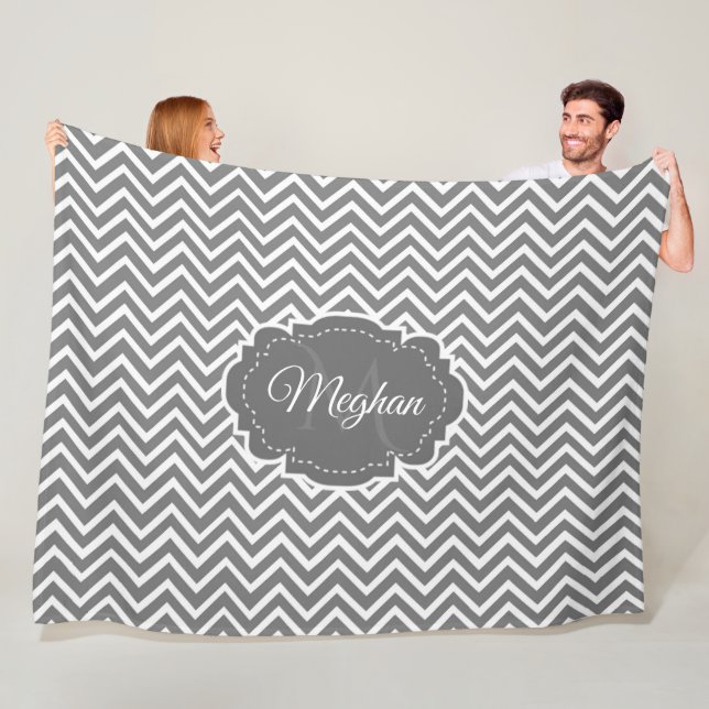 Gray Chevron Personalized Fleece Blanket (In Situ)