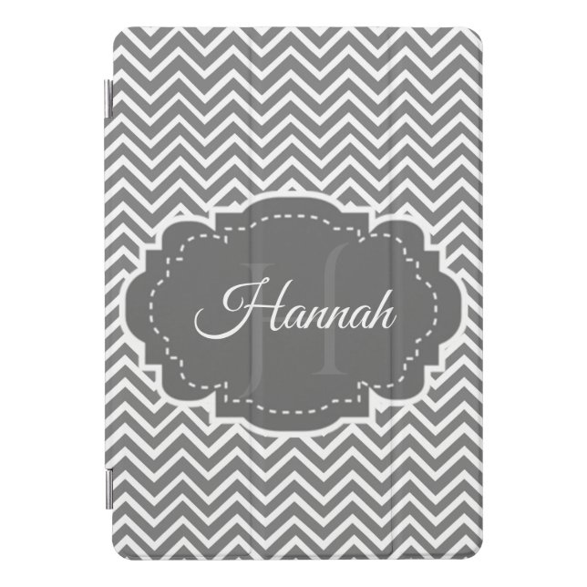 Gray Chevron Personalized iPad Smart Cover (Front)