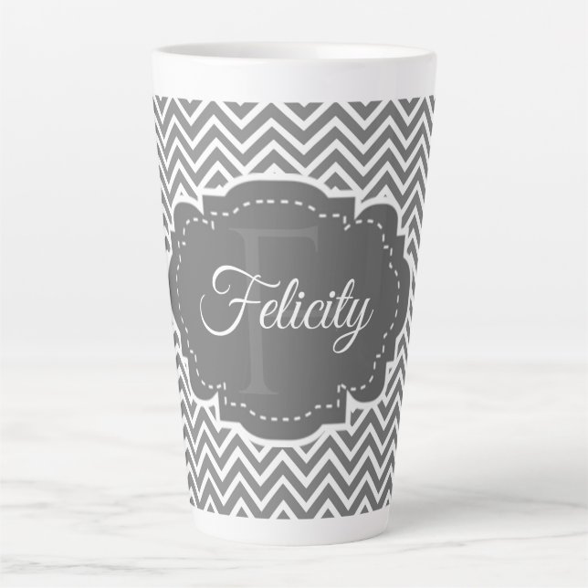 Gray Chevron Personalized Latte Mug (Front)