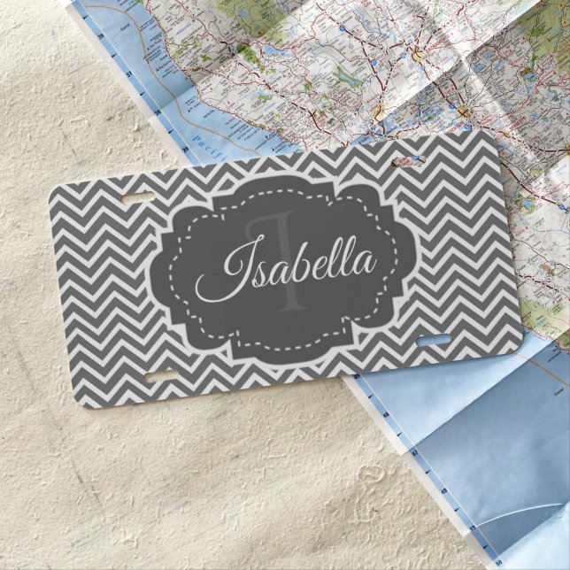 Gray Chevron Personalized License Plate (In Situ)