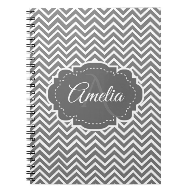 Gray Chevron Personalized Notebook (Front)