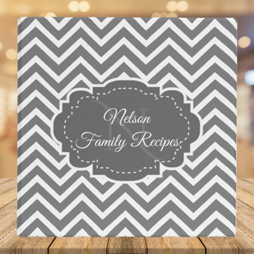 Gray Chevron Personalized Recipe Binder