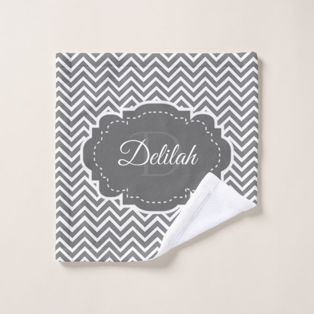 Gray Chevron Personalized Towel Set (Wash Cloth)
