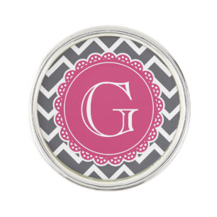 Gray Chevron Pink Monogram Pin
