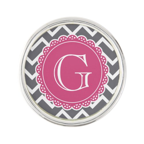 Gray Chevron Pink Monogram Pin