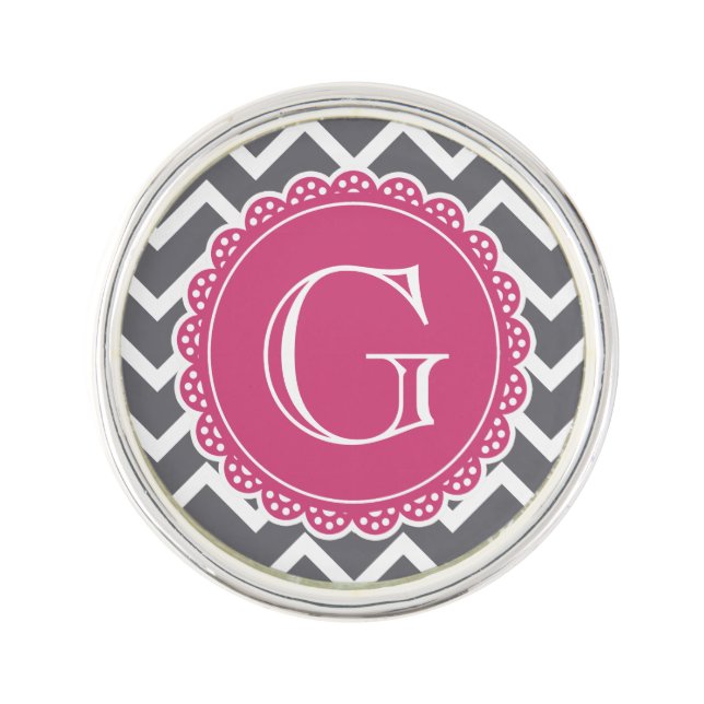 Gray Chevron Pink Monogram Pin (Front)