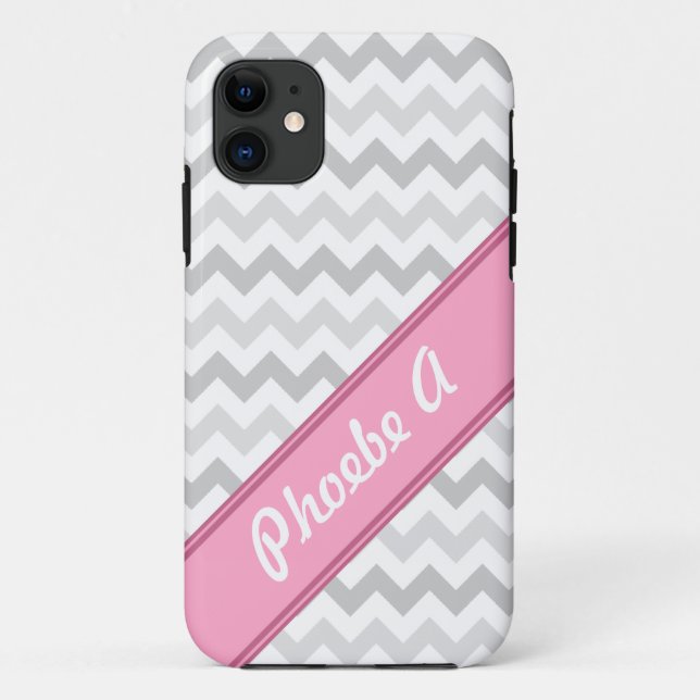 Gray Chevron Pink personalized iPhone 5 Case (Back)