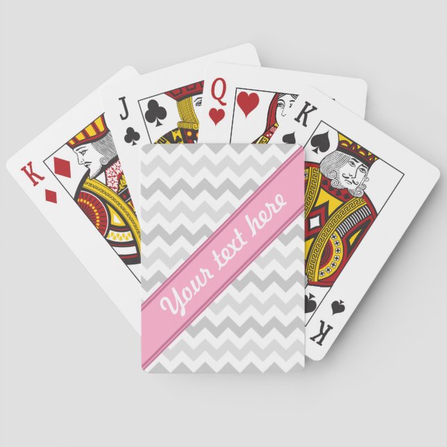 Gray Chevron Pink personalized Playing Cards (Back)